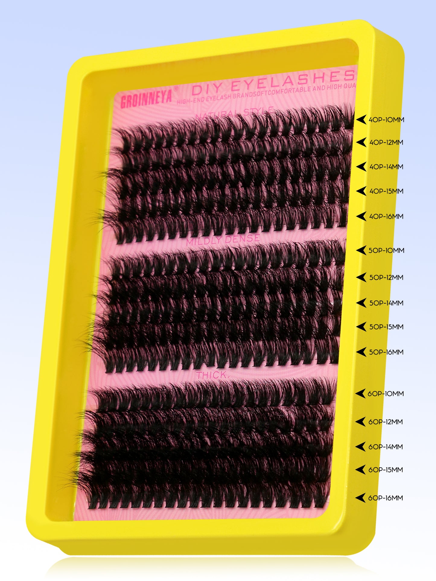 GROINNEYA Cluster Lashes Kit Fluffy Individual Lashes Volume Mixed Tray Faux Mink Lashes Eyelash Extension Makeup