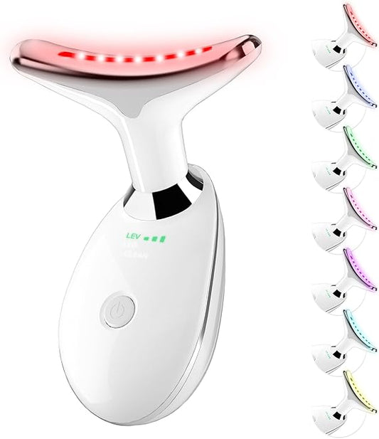 Red Light Therapy for Face, 7 Color LED Facial Light Therapy Wand for Skin Care at Home Blue Light Therapy Face Massager Tool for Neck (White