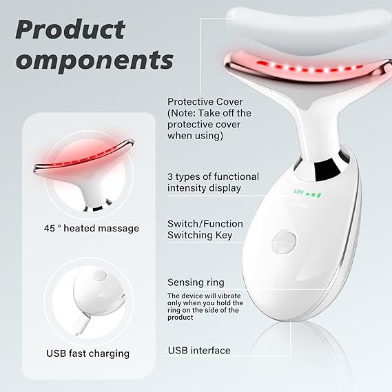 Red Light Therapy for Face, 7 Color LED Facial Light Therapy Wand for Skin Care at Home Blue Light Therapy Face Massager Tool for Neck (White