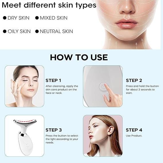 Red Light Therapy for Face, 7 Color LED Facial Light Therapy Wand for Skin Care at Home Blue Light Therapy Face Massager Tool for Neck (White